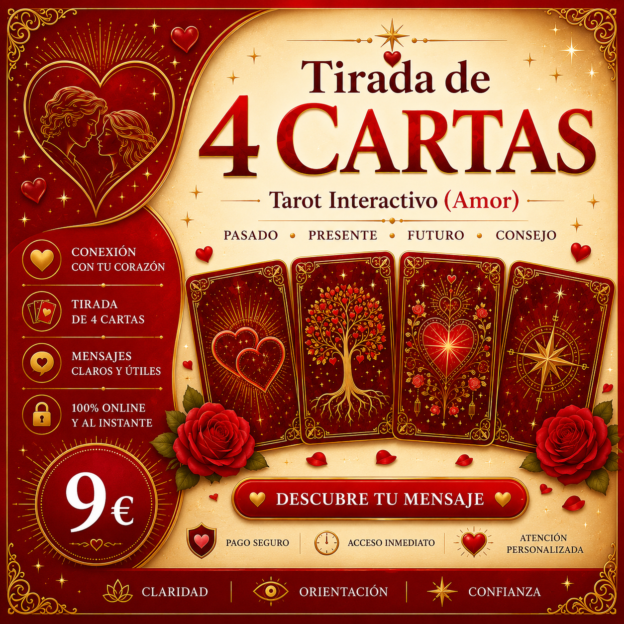 Tirada de 4 Cartas - Tarot Interactivo (Amor)